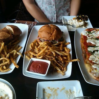 Haven Craft Kitchen + Bar - rt to left: Pulled Pork, Haven burger, (soggy) margharita flat bread.  The burger is a must - New American Near Me - Orange, California