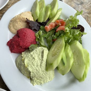 Panini Kabob Grill - Hummus Trio with Cucumber - Mediterranean Near Me - Brea, California Panini Kabob Grill - Hummus Trio with Cucumber - Mediterranean Near Me - Brea, California