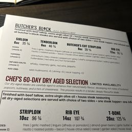 Menu page of steaks Menu page of steaks