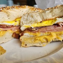 Tenafly Hot Bagels - Everything bagel double meat and egg