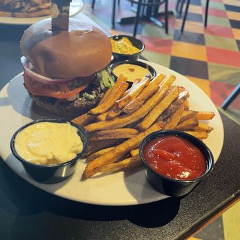 Clarion River Brewing Company - MTO burger with blue cheese fries and condiments - Breweries Near Me - Clarion, Pennsylvania Clarion River Brewing Company - MTO burger with blue cheese fries and condiments - Breweries Near Me - Clarion, Pennsylvania
