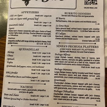 Ninfa's Mexican Restaurant - Paper menu - Mexican Near Me - Waco, Texas
