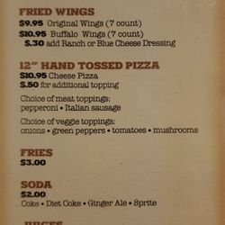Sustainer's Pub - Bar menu