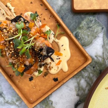 Cabra - salmon skewers: sweet soy mayo, furikake = $21 - Peruvian Near Me - Los Angeles, California