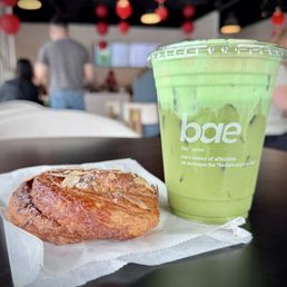 Almond Danish and Iced Pandan Matcha