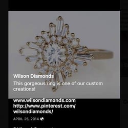 Wilson Diamonds - Wilson diamonds claims this is their custom design. It has in fact been imitated from artist/ designer Heidi Gibson. Heidigibson.com