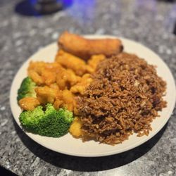 Ocean Kai - Combo platter with pork Pan Fried With Garlic and general tso's chicken