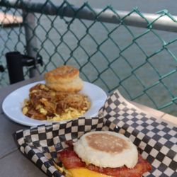 Breakfast Sandwich served on a toasted English muffin with Tillamook sharp cheddar and egg  with thick-cut hills bacon.