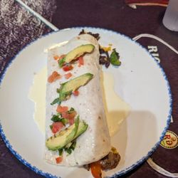 Rio Grande Tex-Mex Grill - Steak fajita burrito on a standard large dinner plate