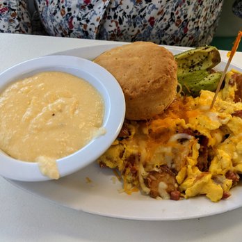 Sawyer & Co - Scramble with biscuit and grits. - Diners Near Me - Austin, Texas Sawyer & Co - Scramble with biscuit and grits. - Diners Near Me - Austin, Texas