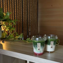 strawberry matcha and matcha with agave syrup