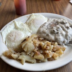 Edith's Route 60 Diner - Country fried steak, over easy eggs and home fries