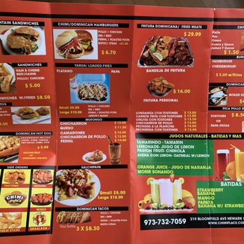 Chimi Place - Menu as of Jan 2021 - Dominican Near Me - Newark, New Jersey