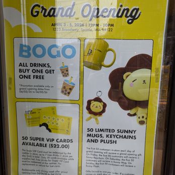 Sunright Tea Studio - Grand Opening Info - Bubble Tea Near Me - Seattle, Washington