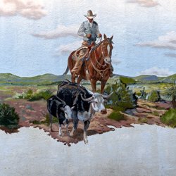 Alpine City Place - Alpine Mural of cowboy herding