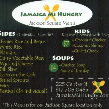Jamaica Mi Hungry - Menu card (2) as of 1/29/2020 - Caribbean Near Me - Boston, Massachusetts