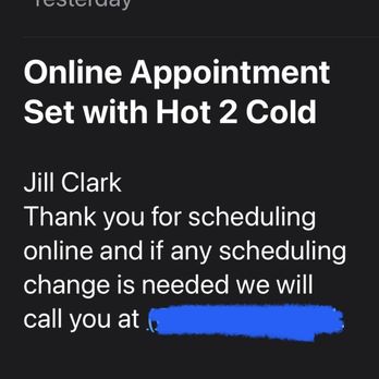 Hot 2 Cold - Confirmation email - Heating & Air Conditioning/HVAC Near Me - Tampa, Florida
