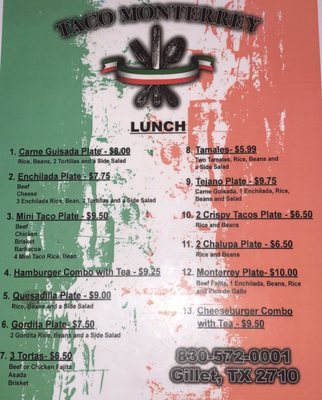 Menu photo 1 Taco Monterrey Gillett, TX