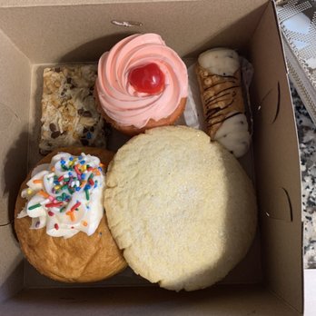 Harvest Bakery - Magic cookie bar, cherry nut cupcake, cannoli, reverse Boston cream donut and a sugar cookie - Bakeries Near Me - Bristol, Connecticut Harvest Bakery - Magic cookie bar, cherry nut cupcake, cannoli, reverse Boston cream donut and a sugar cookie - Bakeries Near Me - Bristol, Connecticut