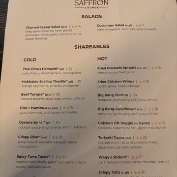 Saffron Lounge - Menu - Asian Fusion Near Me - Las Vegas, Nevada
