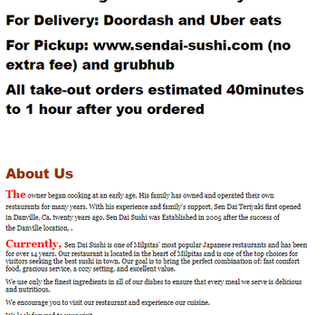Sen Dai Sushi - Online Order Link on homepage - Japanese Near Me - Milpitas, California Sen Dai Sushi - Online Order Link on homepage - Japanese Near Me - Milpitas, California