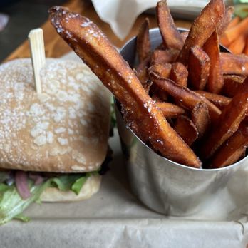 Loyal Legion - Falafel burger and sweet potato fries - Gastropubs Near Me - Portland, Oregon