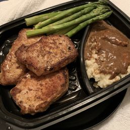 Fresh Steamed Asparagus Cowboy Pork Chops Mashed Potatoes with gravy Fresh Steamed Asparagus Cowboy Pork Chops Mashed Potatoes with gravy