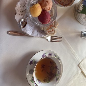 Queen Mary Tea Room - blackberry sage tea and the sorbet trio and shortbread - Desserts Near Me - Seattle, Washington Queen Mary Tea Room - blackberry sage tea and the sorbet trio and shortbread - Desserts Near Me - Seattle, Washington