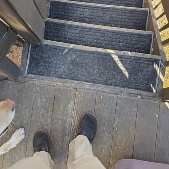 Occ Deck Repair - before, uneven landing for stairs - Decks & Railing Near Me Occ Deck Repair - before, uneven landing for stairs - Decks & Railing Near Me