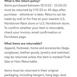 Nordstrom Rack Policy that says nothing about purchases made prior to October 3rd. Nordstrom Rack Policy that says nothing about purchases made prior to October 3rd.