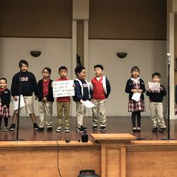 St. Bernard Catholic School - Dual Language Immersion - Tk-1st grade leading our morning prayer