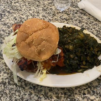 Pee Dee Steak House - Chicken and steak combo sandwich w/ collard greens - Seafood Near Me - New York, New York