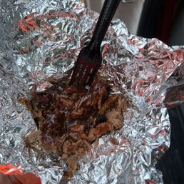 Chop brisket with barbecue sauce
