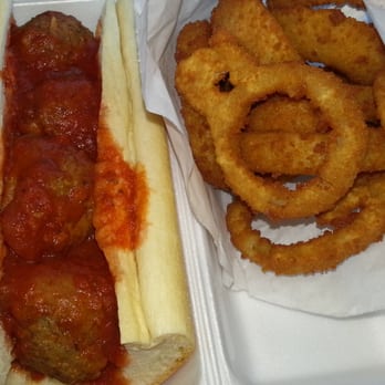 Booby's - Meatball sandwich and onion rings - Barbeque Near Me - Niles, Illinois Booby's - Meatball sandwich and onion rings - Barbeque Near Me - Niles, Illinois