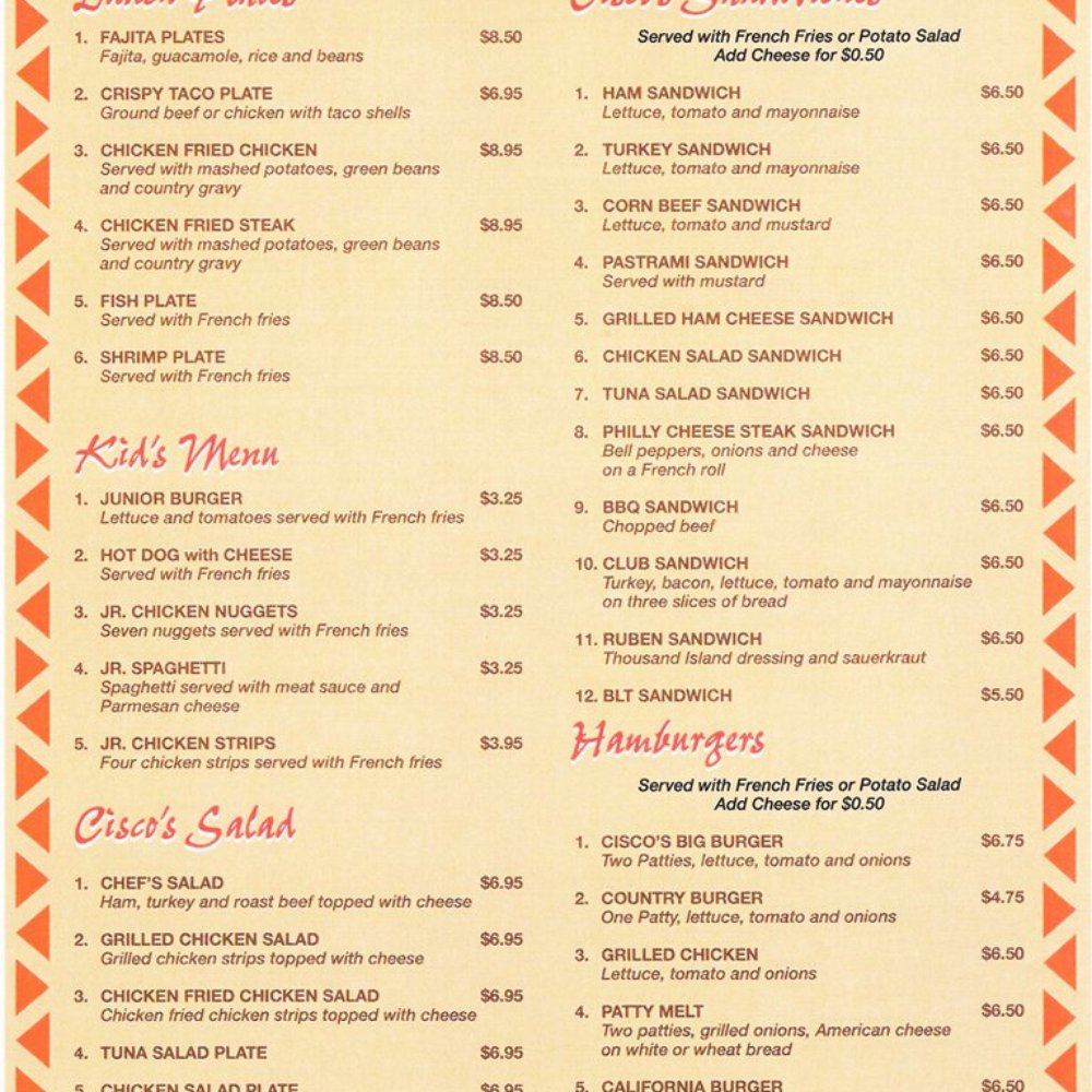 Cisco's Mexican Restaurant - menu (from website) - Mexican Near Me - Houston, Texas