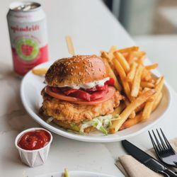 Bliss Bee - Hercules chicken sandwich: tzatziki sauce / lettuce / tomato / roasted peppers