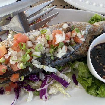 Mekeni Pinoy's Pride - Milkfish (bangus) stuffed with tomatoes, onions, citrus, and lemongrass with calamansi/soysauce sao-sao... don't worry, fish is boneless - Filipino Near Me - Artesia, California