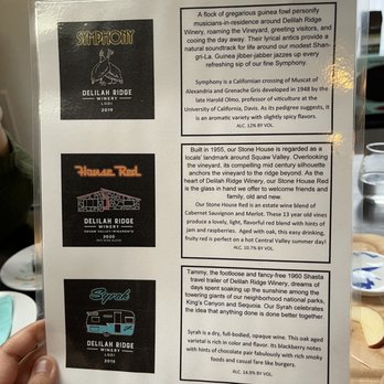 Delilah Ridge Winery - Description or their wines. - Wine Tasting Room Near Me - Squaw Valley, California