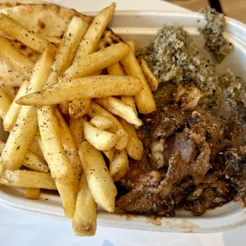 Greco - Lamb Plate with seasoned Greco Fries and charred eggplant - Salad Near Me - Washington, DC, District of Columbia