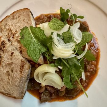 The Grey - Lady peas, okra, onions with grilled sourdough - New American Near Me - Savannah, Georgia