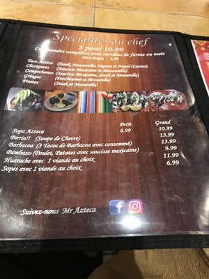 Menu photo 5 MR Azteca Montreal, QC Menu photo 5 MR Azteca Montreal, QC