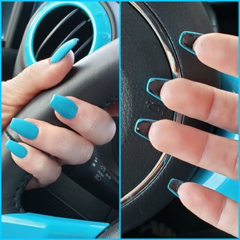 Nails By David Lee - Matte baby blue with black underneath - Nail Salons Near Me - Modesto, California Nails By David Lee - Matte baby blue with black underneath - Nail Salons Near Me - Modesto, California