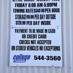 Better be here Mon-Fri if you want to get your car back for under $1,000.