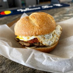 Sunrise Sandwich Shack style! (Sausage, egg, and cheese with hash brown on it)