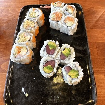 Sushiya - Crunch roll, avocado tuna, spicy salmon roll (each roll came with 6, I ate some) - Japanese Near Me - North Liberty, Iowa Sushiya - Crunch roll, avocado tuna, spicy salmon roll (each roll came with 6, I ate some) - Japanese Near Me - North Liberty, Iowa