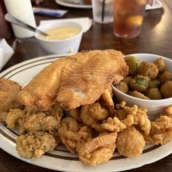 Ocean Galley Seafood - Big Mate Platter with side Fried Okra and  cheese grits