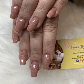 Seven Heaven Nails & Spa - Coffin nails in a neutral sparkle - Nail Salons Near Me - San Antonio, Texas Seven Heaven Nails & Spa - Coffin nails in a neutral sparkle - Nail Salons Near Me - San Antonio, Texas