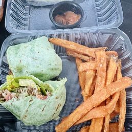 Green wrapped with your potato fries Green wrapped with your potato fries