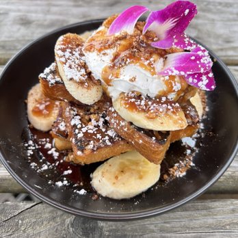 Cafe Rowan - Banana's Foster French Toast w/ coffee infused maple syrup, miso caramel sauce, whipped cream, toasted walnut crumble $15 - Breakfast & Brunch Near Me - Portland, Oregon Cafe Rowan - Banana's Foster French Toast w/ coffee infused maple syrup, miso caramel sauce, whipped cream, toasted walnut crumble $15 - Breakfast & Brunch Near Me - Portland, Oregon