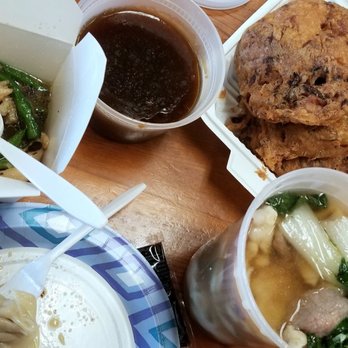 Tim's Express - clockwise starting from top left: chicken and green beans; sauce with egg foo yung; war wonton soup; a huge piece of wonton on my plate - Chinese Near Me - Scotts Valley, California Tim's Express - clockwise starting from top left: chicken and green beans; sauce with egg foo yung; war wonton soup; a huge piece of wonton on my plate - Chinese Near Me - Scotts Valley, California